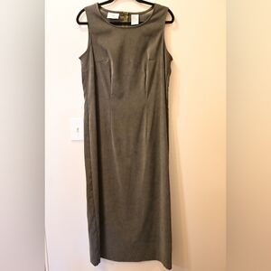 Sleeveless Olive Green Faux Suede Maxi Dress 14 Back Slit Spring Grunge 90s Y2k